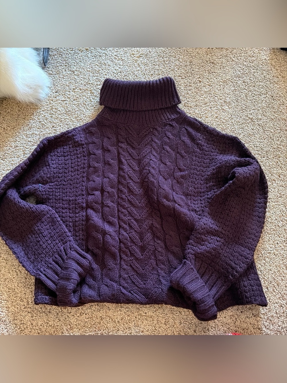RD Style Cable Knit Turtleneck Sweater - Plum